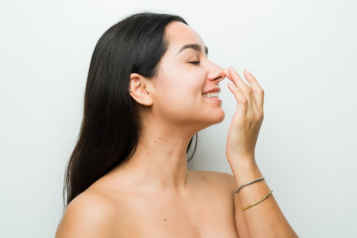 woman after her rhinoplasty in Marietta, GA